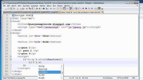 JQuery Tutorial 36 - how to hide and html element on button click