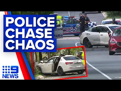 Police chase with allegedly stolen Maserati comes to crashing end | 9 News Australia