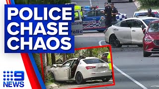 Police chase with allegedly stolen Maserati comes to crashing end | 9 News Australia