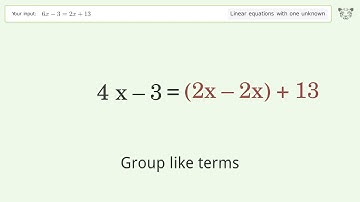 Linear equation with one unknown: Solve 6x-3=2x+13 step-by-step solution