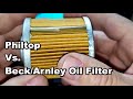 Philtop Oil Filter EOF012 vs. Beck/Arnley Oil Filter 041-0812 Oil Filter Cut Open Comparison