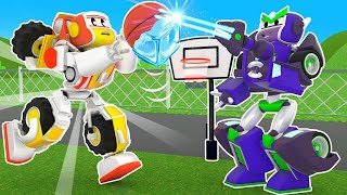 Роботы машинки играют в баскетбол с Пришельцем