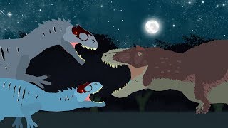 Dinosaurs cartoons battles: Tyrannosaurus Rex vs Allosaurus. DinoMania