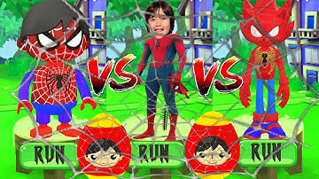 Tagg with Ryan - SpiderMan Ryan vs Sonic Dash SpiderHog - Run Gameplay