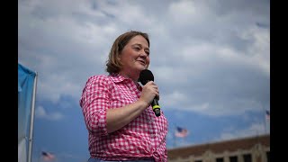Iowa Attorney General candidate Brenna Bird at the Des Moines Register Political Soapbox