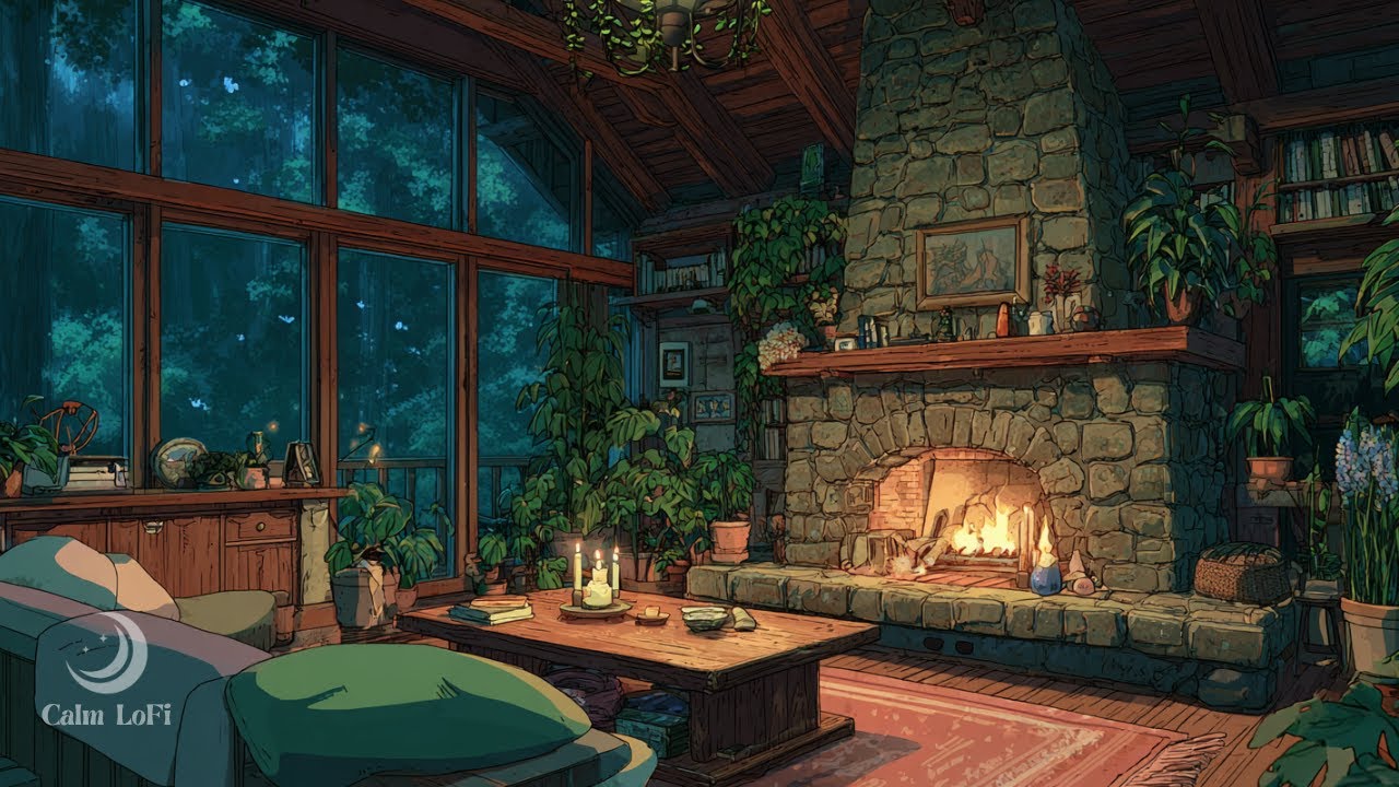 静かな森に灯る暖炉ローファイBGM｜作業・リラックス用／Quiet Forest Lounge Lo-Fi 🌙 – Relax & Study Music