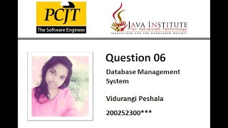 Database Management system| Question 06 | 1 st year| Java Institute