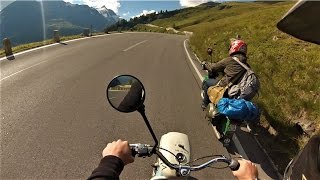 Grossglockner, Dolomits, Venezia, on old bike jawa 21, enjoyment from holidays.