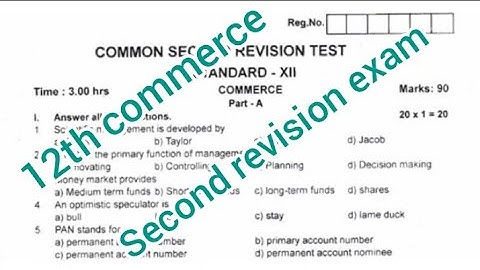 12th commerce second revision exam question paper in english medium||Jks channel