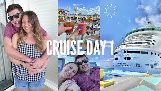 CRUISE DAY 1  Boarding Freedom of the Seas, balcony room tour, and sail away party!