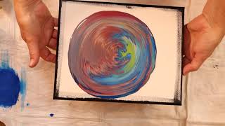 (191) HAPPY 1ST BIRTHDAY XANDER Acrylic Straight Pour Painting in Blue & Green Shimmer. A Dragon?