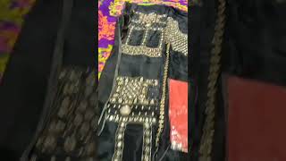 Upada Silk Suit With Handwork And Bajuwork. Mirror Work On Suit