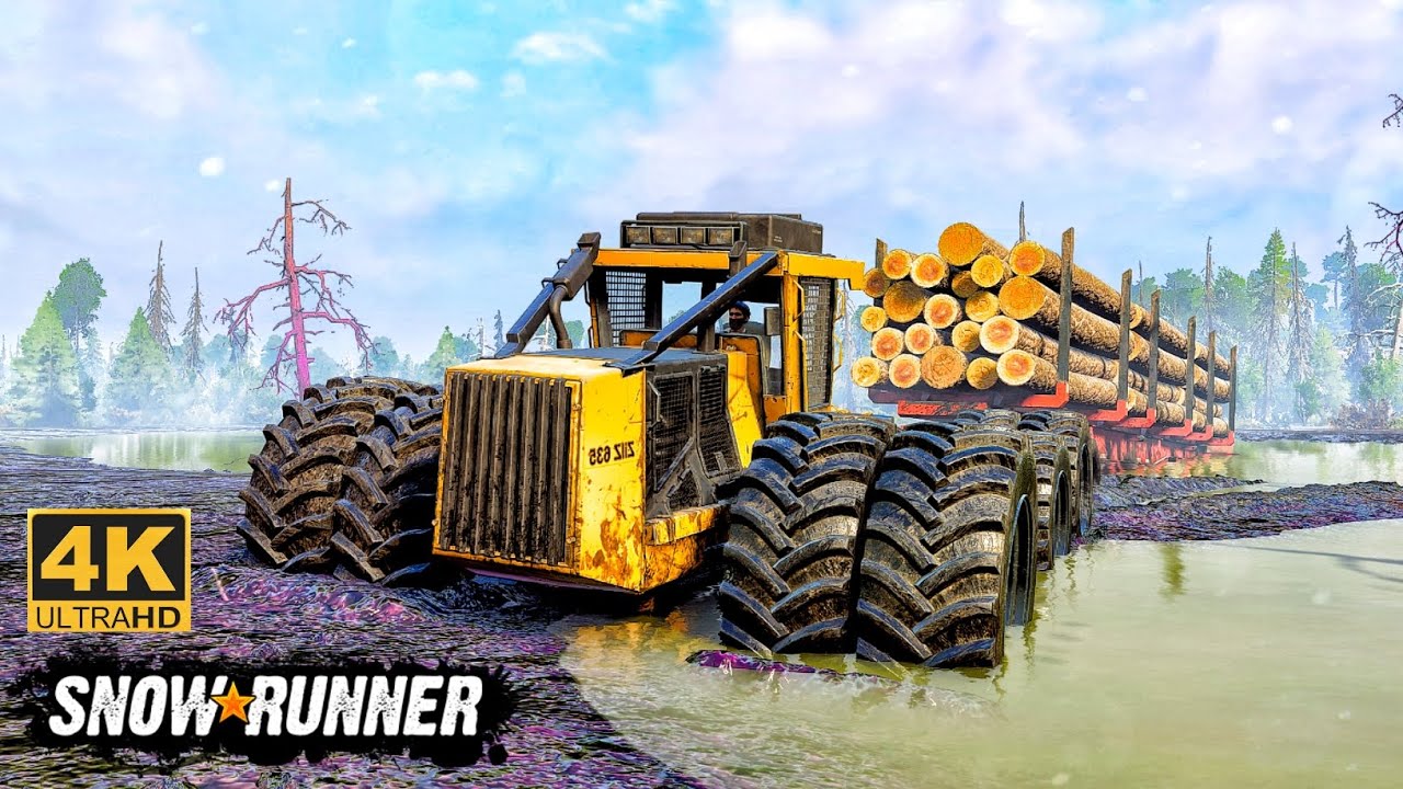 CAT 635 Struggling Towing Logs Through River Terrain In SnowRunner ...