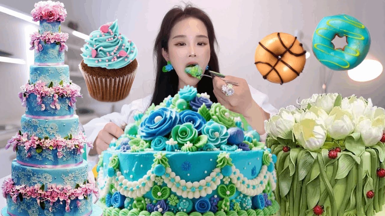 Asmr🍰Eating Butterfly Pea Cream🍰 (Soft And Waxy Sound) 크림丨먹방丨Mukbang丨Satisfying丨Eatings