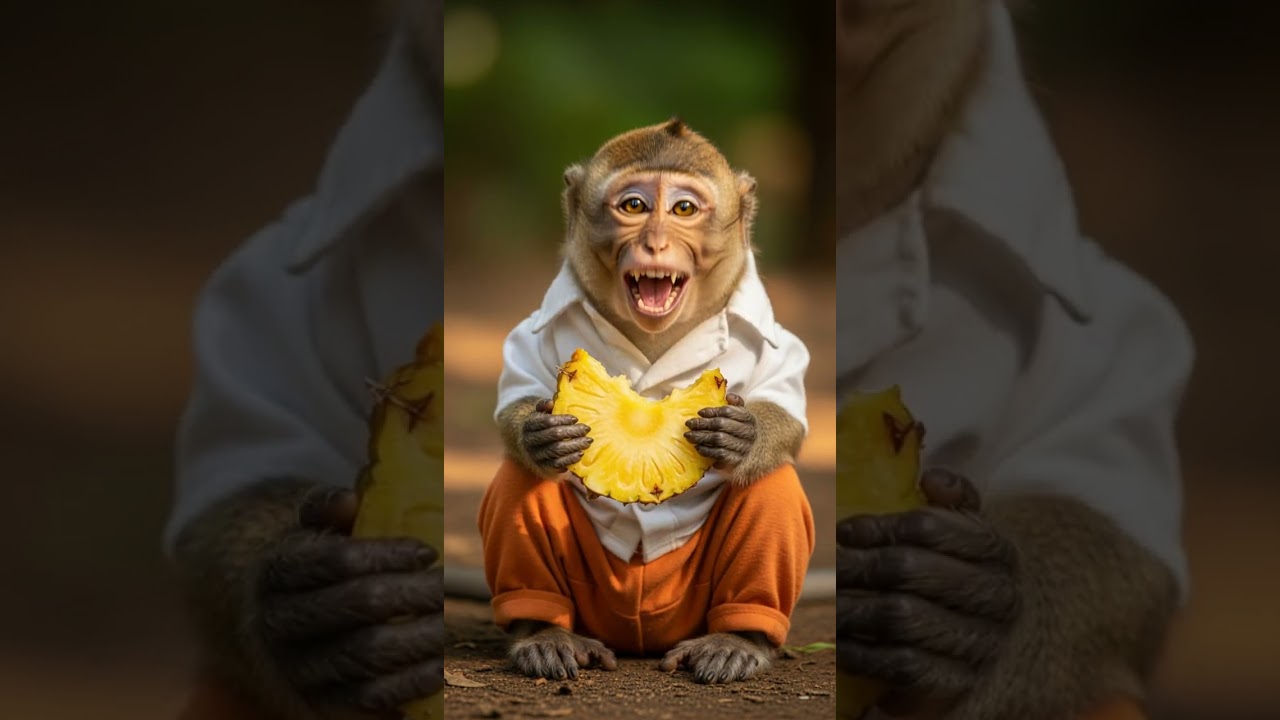 Cutest Baby Monkey Eating Pineapple 🍍 | Watch This Adorable Snack Time