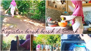 Bersih bersih rumah sederhana di desa 🏡penuh semangat dengan cuaca cerah