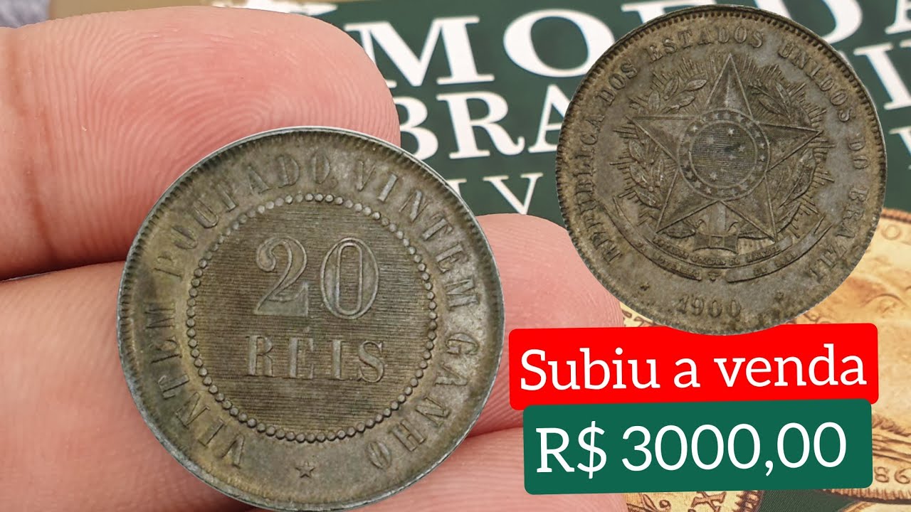 MOEDA 20 RÉIS ANO 1900 É MUITO RARA E PROCURADA POR COLECIONADORES.