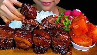 Braised Pork Belly, Radish Kimchi & White Rice * MUKBANG SOUNDS *