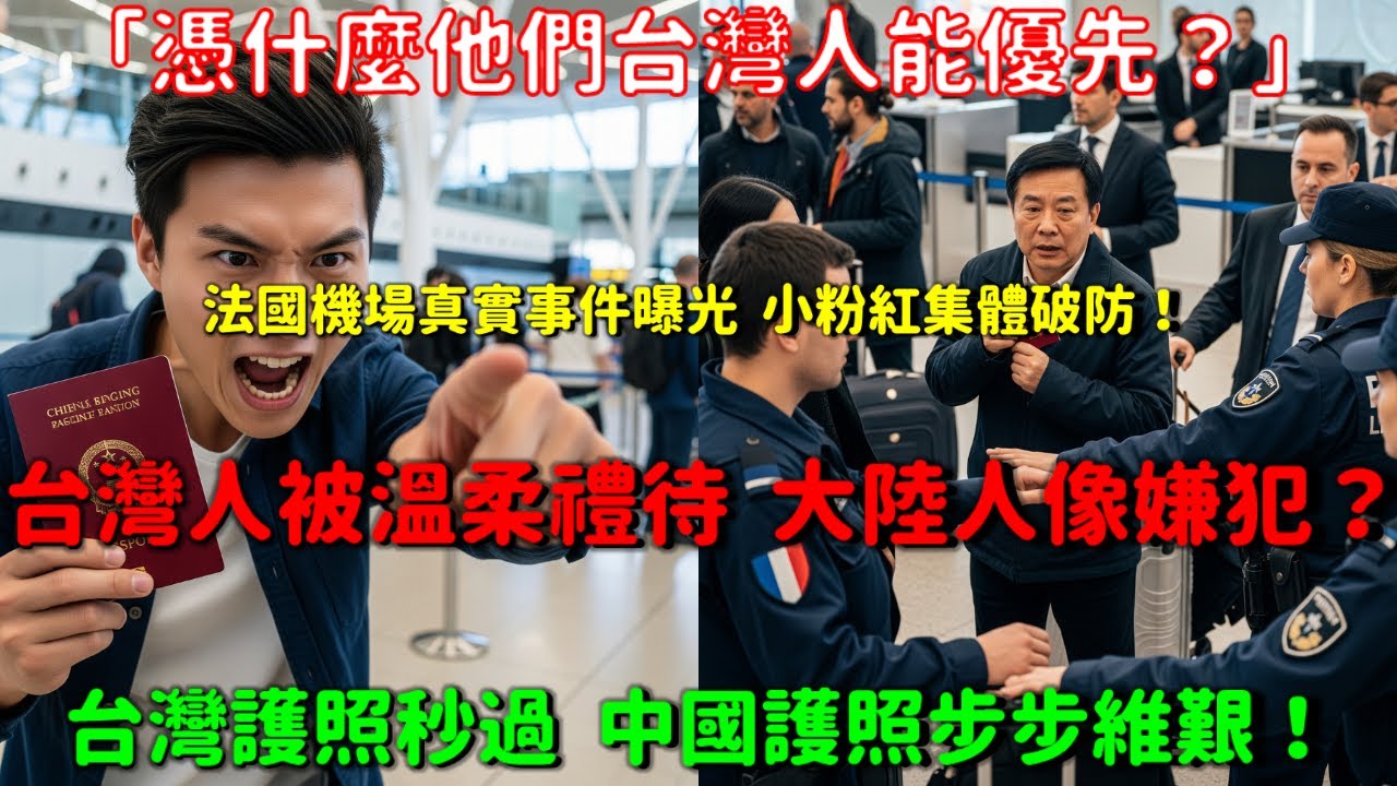 “憑什麼他們台灣人能優先？”法國機場真實事件曝光：台灣人被溫柔禮待，大陸人像嫌犯？小粉紅集體破防！台灣護照秒過，中國護照步步維艱！