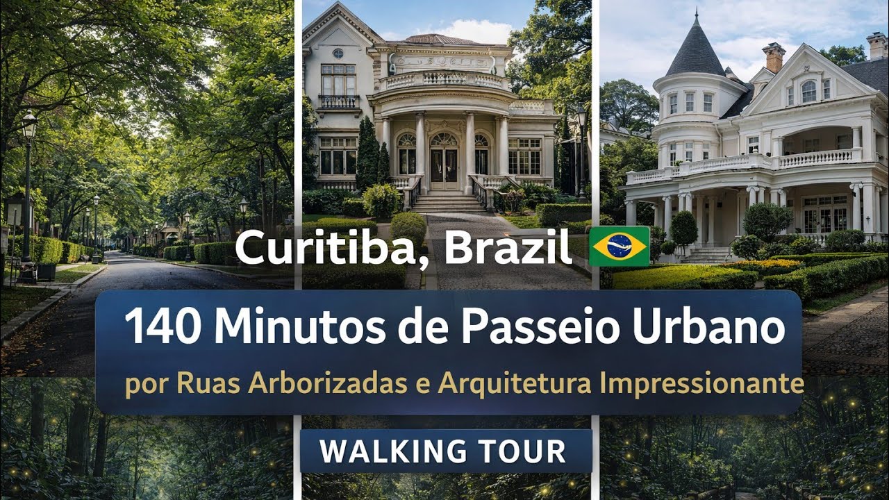 140 Minutos Caminhando por Curitiba, Brasil | Ruas Arborizadas & Arquitetura Urbana | Walking Tour