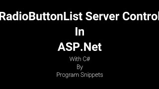 RadioButtonList Server Control In ASP.Net