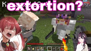 Marine And Noel Asking Azki And Iroha Food With Swords On Their Hand | Minecraft [Hololive\/Sub]
