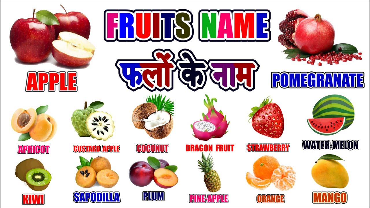 Fruit Names English & hindi with picture and spell learn kids फलों के