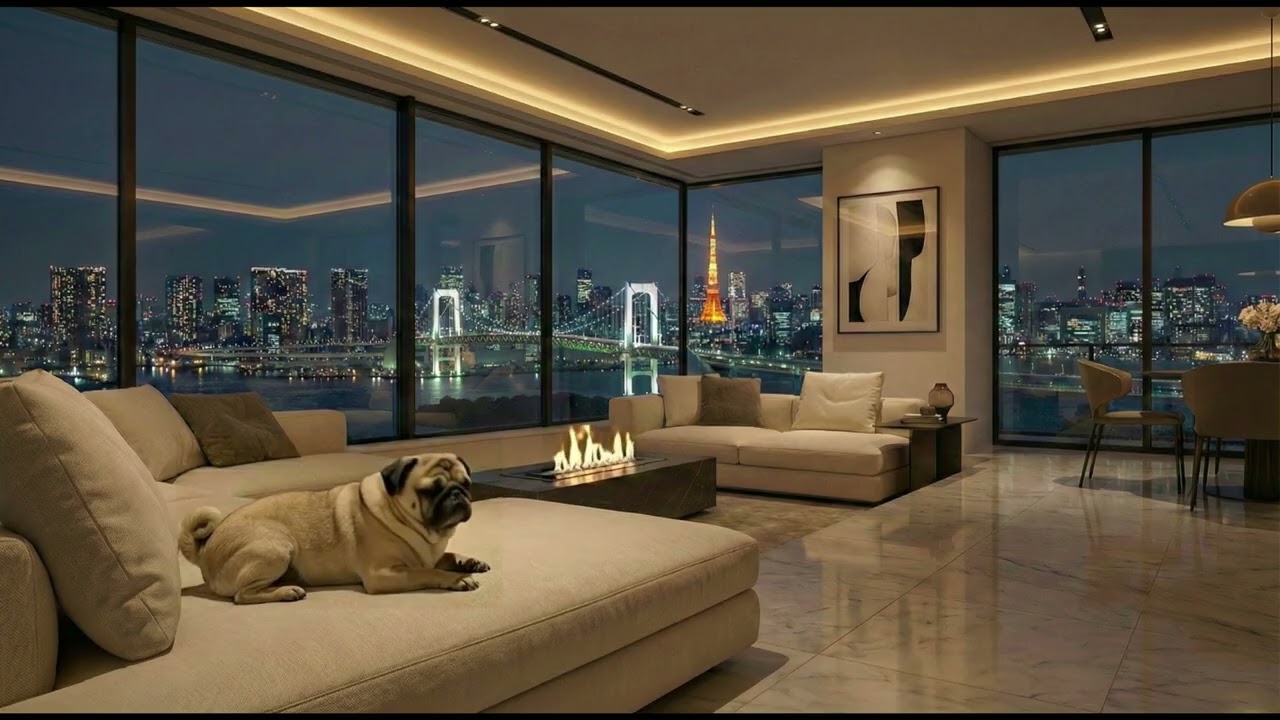 【4K】Cozy Jazz with a Pug 🐶 | Relaxing Jazz Music for Work, Study & Night View in tokyo