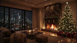 [4K] Cozy Christmas Apartment | Relaxing Fireplace \& Snowy Night Jazz 🎄🔥