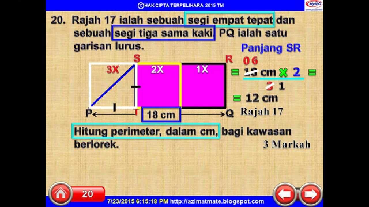 MATEMATIK UPSR: 20. RUANG (PERIMETER KAWASAN BERLOREK 