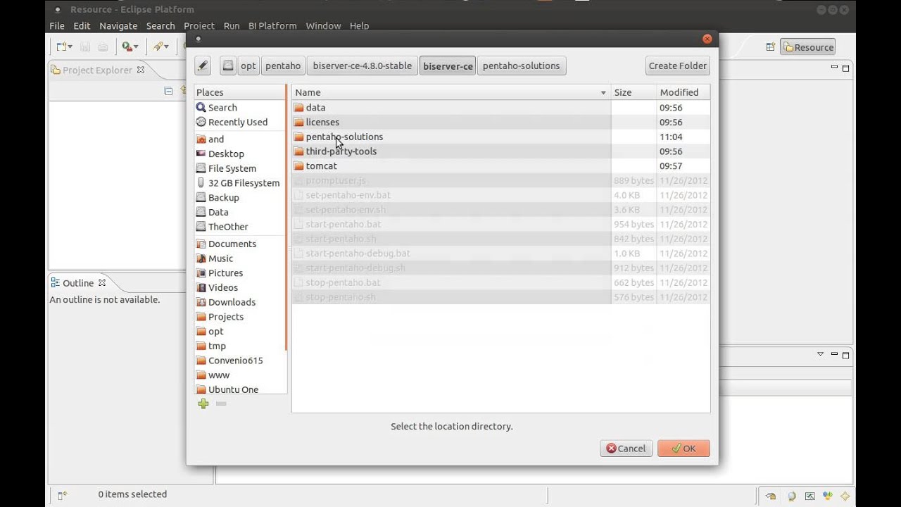 Creating a new project in Pentaho Design Studio...