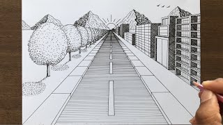 How to Draw a City Road in 1 Point Perspective #3924