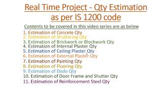Real Time Project   Quantity Estimation Introductory Video as per IS 1200 Code