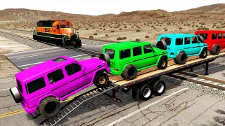 Double Flatbed Trailer Truck vs Speedbumps Train vs Cars | Tractor Beamng.Drive