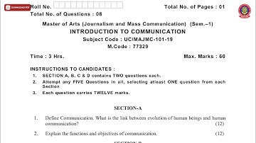 MA 1ST SEM JMC INTRODUCTION TO COMMUNICATION NOV 2019 | PTU