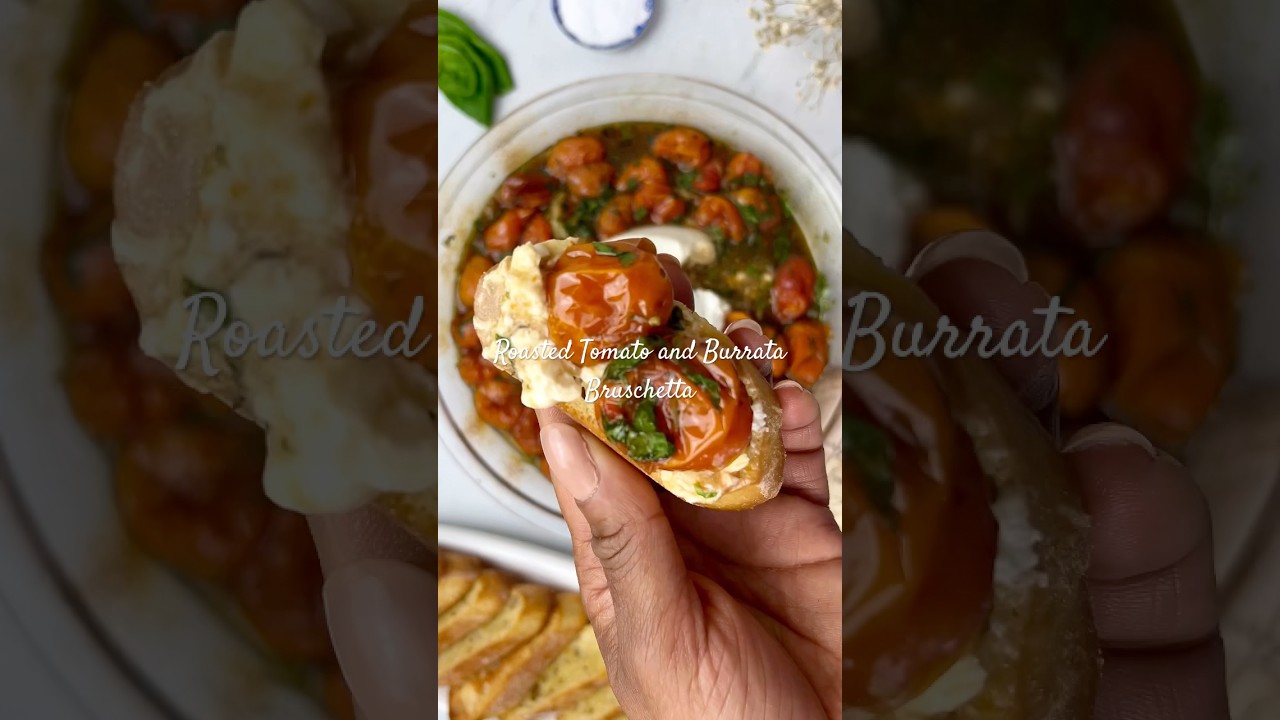 Roasted Tomatoes and Burrata Bruschetta  #crostini #burrata #appetizer #easyrecipe