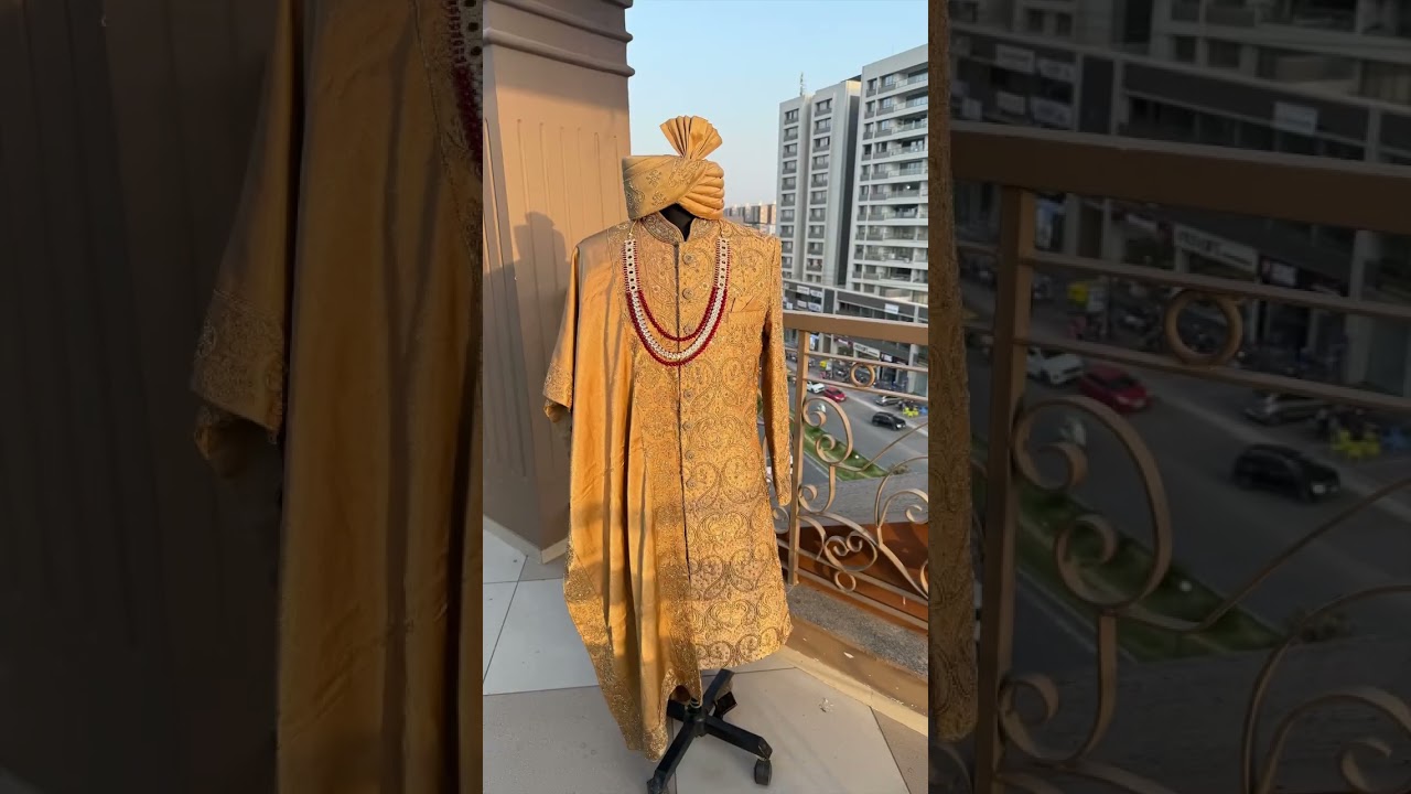 Royal Groom Look | Golden Sherwani Full Set | Pure Handwork Elegance