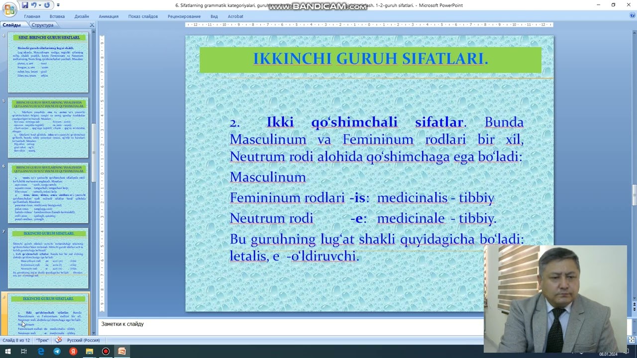6-DARS. SIFATLARNING, GRAMMATIK KATEGORIYALARI, GURUHLARGA BO'LINISHI, ROD QO'SHIMCHALARI.