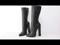 Sorbern vintage black matt genuine leather boots women block heeled plush winter style