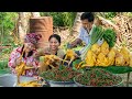 Cooking Spicy Green &amp; Red Chili with Chicken in Village - Making Delicious Meal - Kitchen Foods