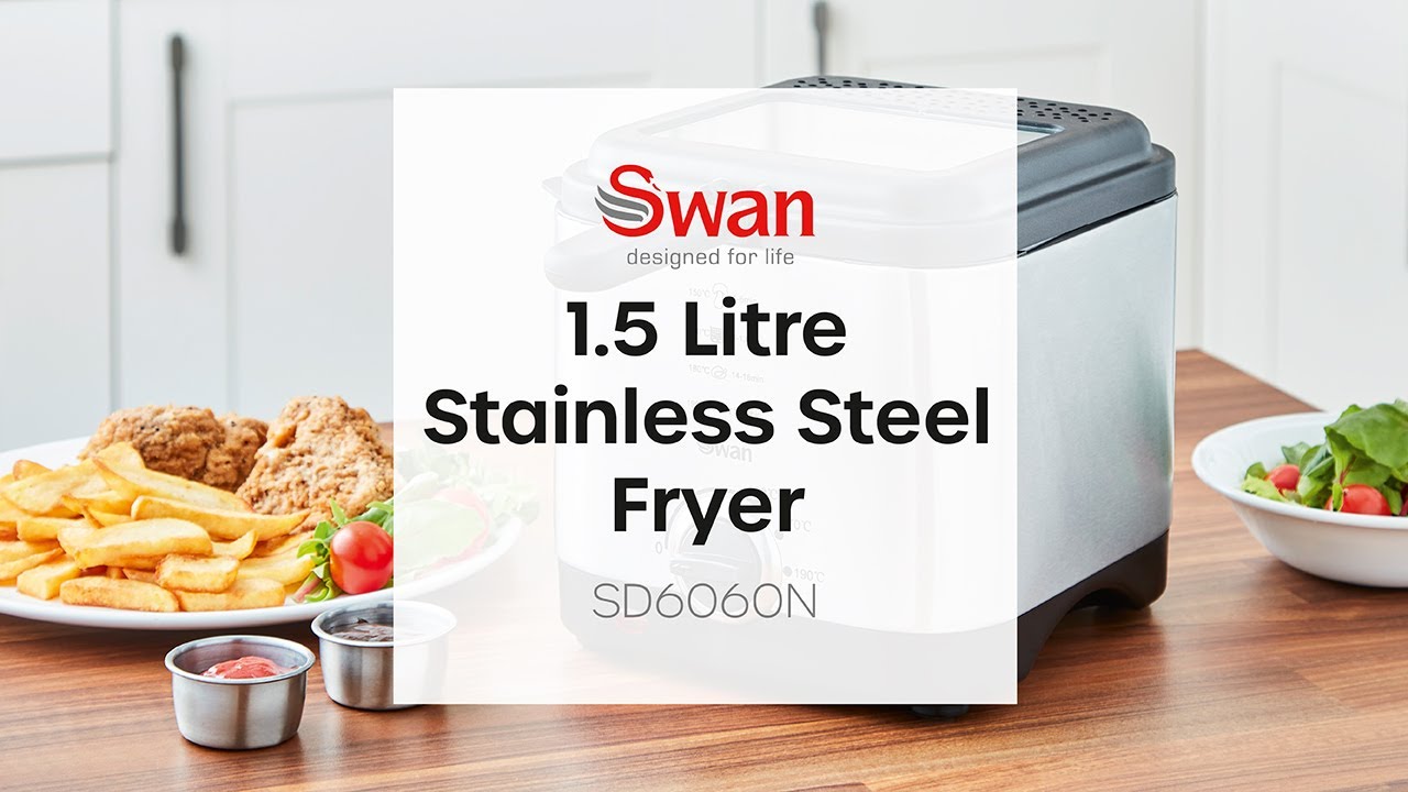 Easy Clean and Adjustable Temperature Control Silver SD6060N Swan 1.5 litre Stainless Steel Fryer with Viewing Window 900 W
