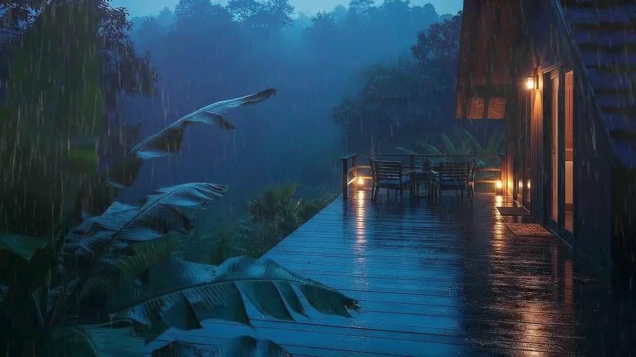 Tropical Cabin Rain & Thunderstorm Night for Deep Sleep Recovery 🌧️