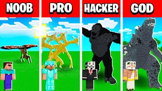 NOOB vs PRO vs HACKER vs GOD: MOTHRA vs KING GHIDORAH vs KING KONG vs GODZILLA BUILD BATTLE!