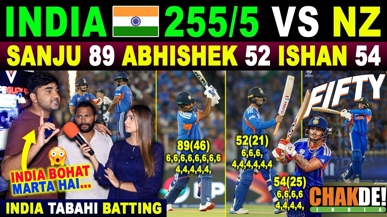 IND🇮🇳 255/5 VS NZ🇳🇿 IN WORLD CUP FINAL || SANJU 89 ABHISHEK 52 || PAK PUBLIC REACTIONS