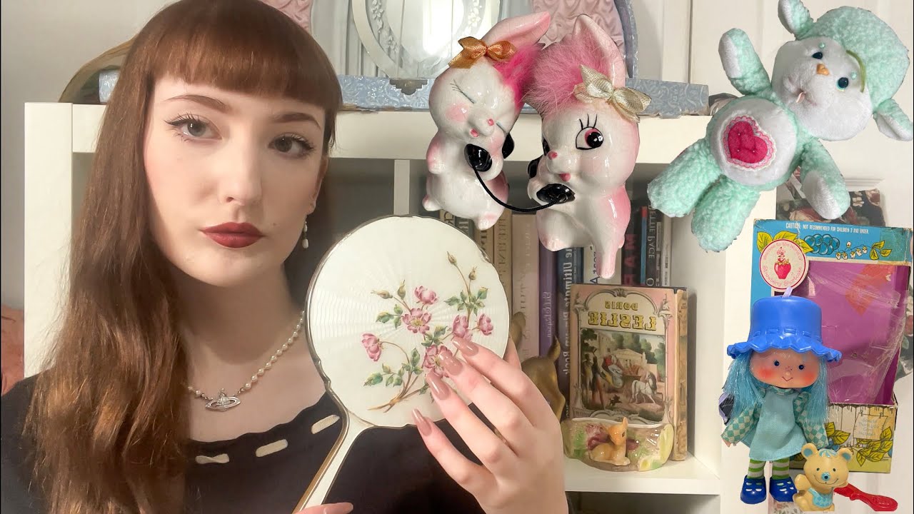 ASMR vintage haul ~ vanity items, books, 80’s toys ~ first time using the blue yeti🧸 🎀