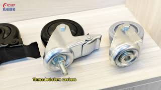 Threaded stem casters 4inch black polyurethane wheel swivel caster with brake #casters #casterwheel