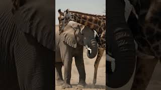10 second video of elephant and giraffe fighting. #youtubeshorts