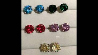 Sayabling 11MM 10ctw Round Cut Multicolor Sapphire Stud Earrings