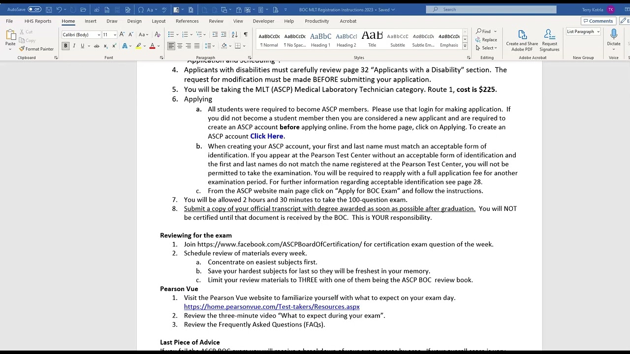 Instructions for Applying for the MLT BOC Exam