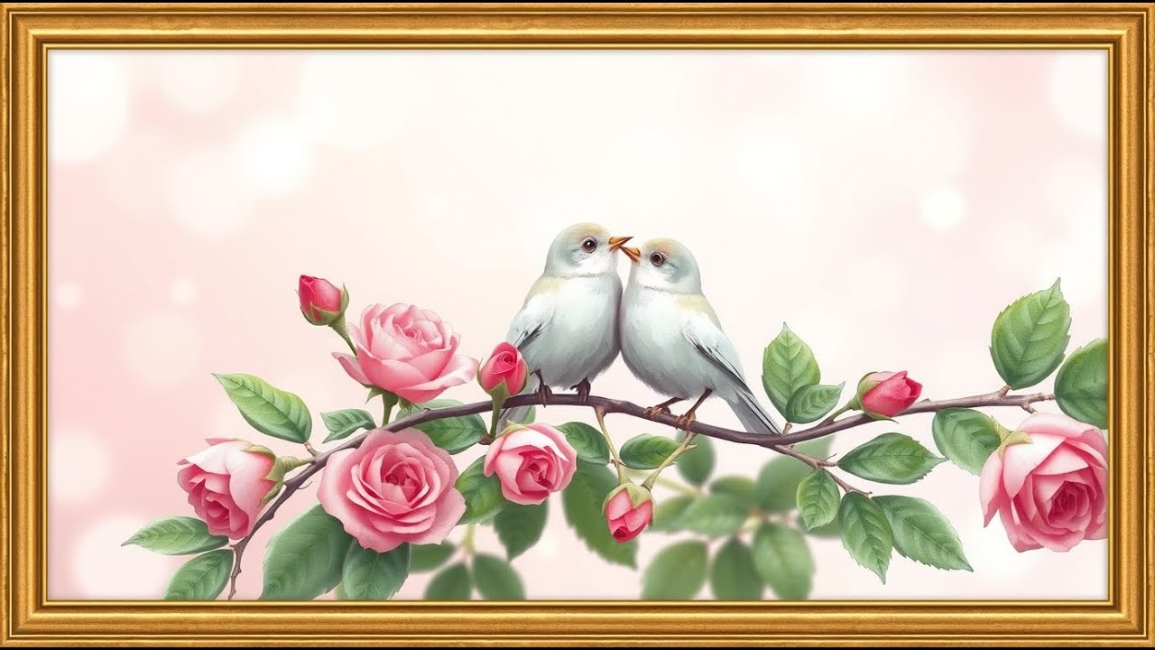 Romantic White Birds Framed TV Art 🕊️🌸 4K Floral Art Screensaver | Samsung Frame TV Décor